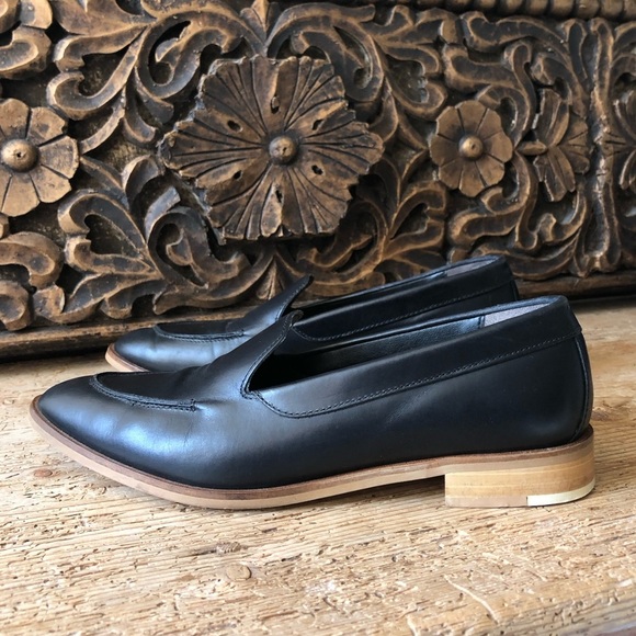 EVERLANE The Modern Loafer Flats Black Matte Leather RARE White Heel Stripe Sz 7 - Picture 9 of 16